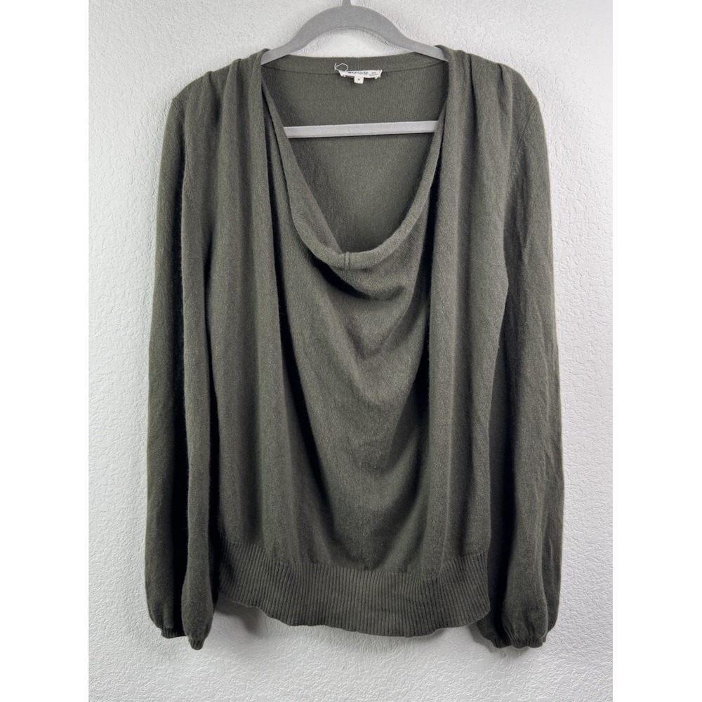 LA Made 100% Cashmere Olive Green Draped Cowl Neck Sweater Womens M Quiet Luxury